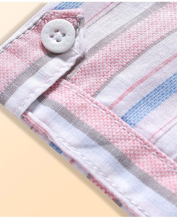 Babyhug Cotton Woven Half Sleeves Front Buttons Mandarin Collar Shirt and Shorts Set with Stripes - White & Grey