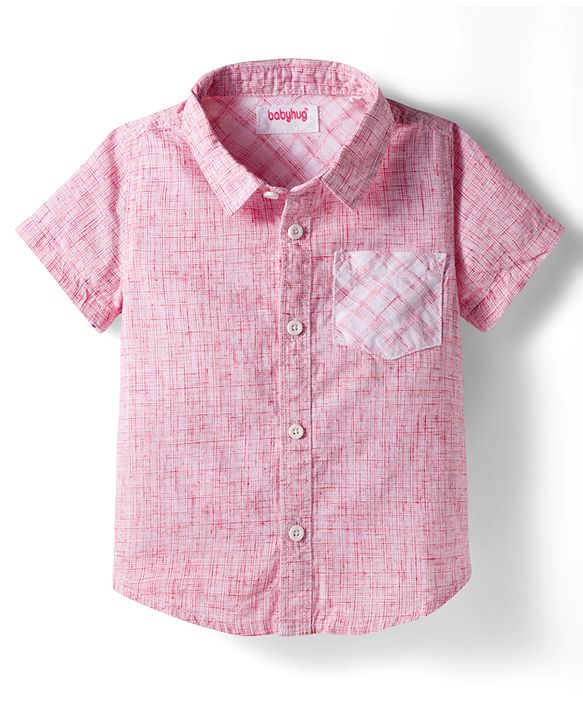 Babyhug Cotton Woven Half Sleeves Shirt & Shorts Set With Stripes - Pink