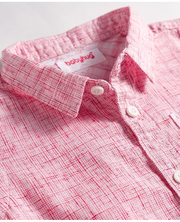 Babyhug Cotton Woven Half Sleeves Shirt & Shorts Set With Stripes - Pink