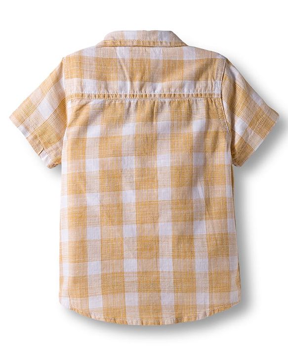 Babyhug Cotton Woven Half Sleeves Shirt and Short With Pockets & Checks - White & Yellow