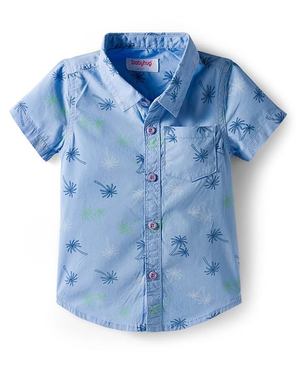 Babyhug Cotton Knit Half Sleeves Shirt and Shorts Sets with Coconut Tree Print  - Light Blue & Blue