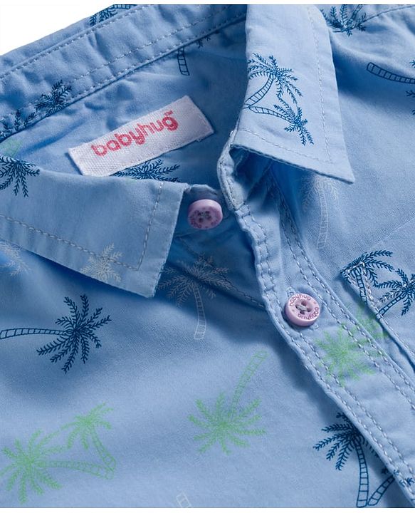 Babyhug Cotton Knit Half Sleeves Shirt and Shorts Sets with Coconut Tree Print  - Light Blue & Blue