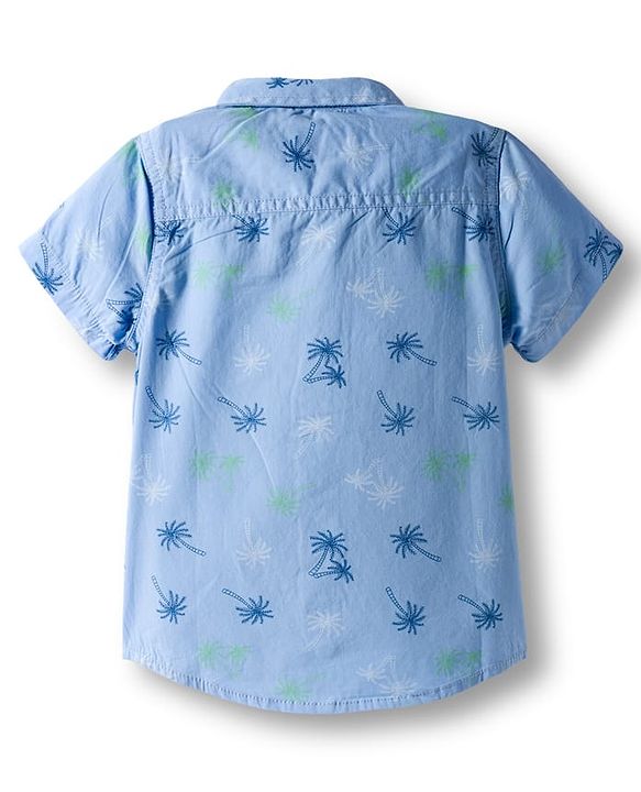Babyhug Cotton Knit Half Sleeves Shirt and Shorts Sets with Coconut Tree Print  - Light Blue & Blue