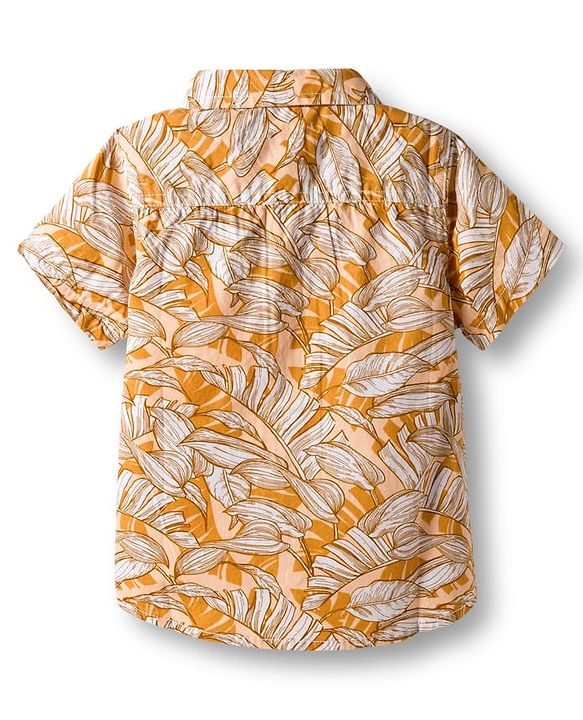 Babyhug Cotton Woven Half Sleeves Shirt & Shorts Set With Leaf Print - Orange & Brown