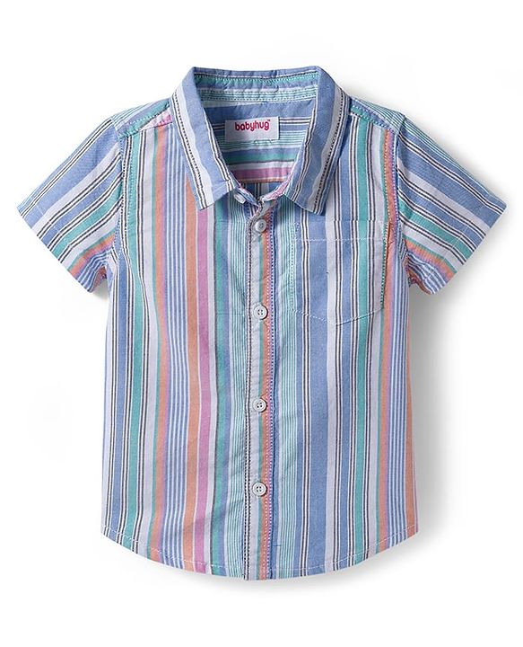 Babyhug Cotton Woven Half Sleeves Striped Shirt & Shorts Set - Blue
