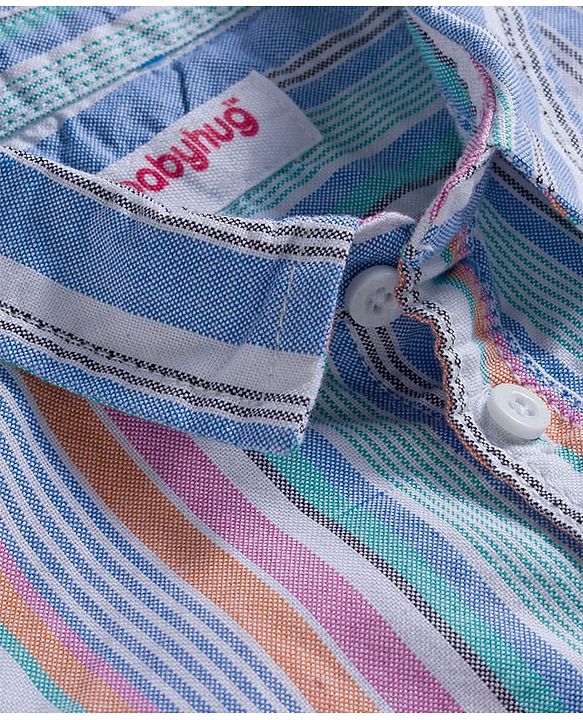 Babyhug Cotton Woven Half Sleeves Striped Shirt & Shorts Set - Blue