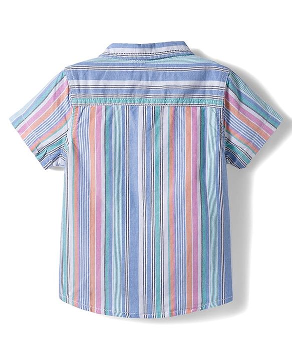 Babyhug Cotton Woven Half Sleeves Striped Shirt & Shorts Set - Blue