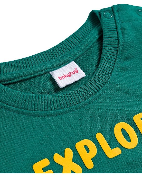 Babyhug Cotton Knit Full Sleeves Pullover Sweatshirt with Bear Patch Detailing - Green