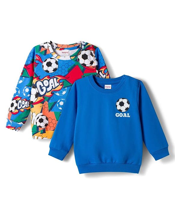 Babyhug Cotton Knit Full Sleeves Sweatshirts With Football Print Pack of 2 - Multicolor