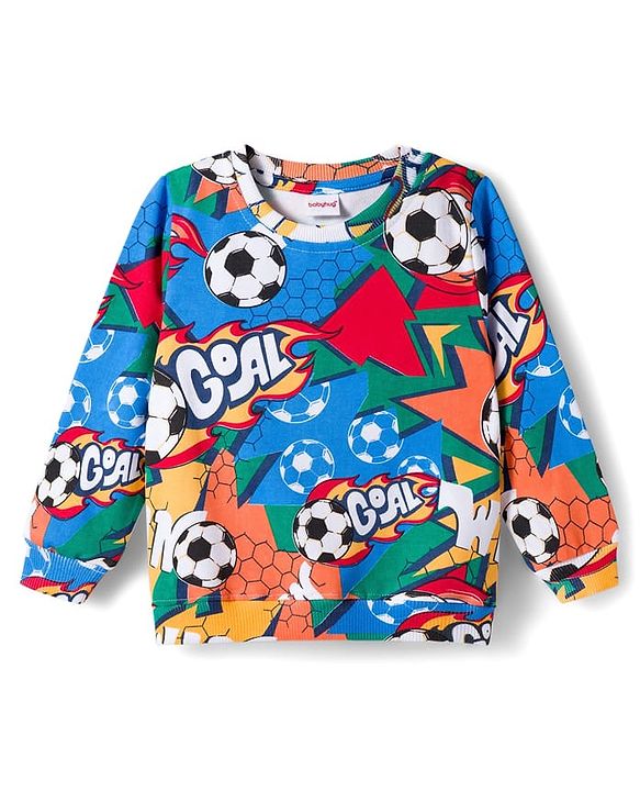 Babyhug Cotton Knit Full Sleeves Sweatshirts With Football Print Pack of 2 - Multicolor