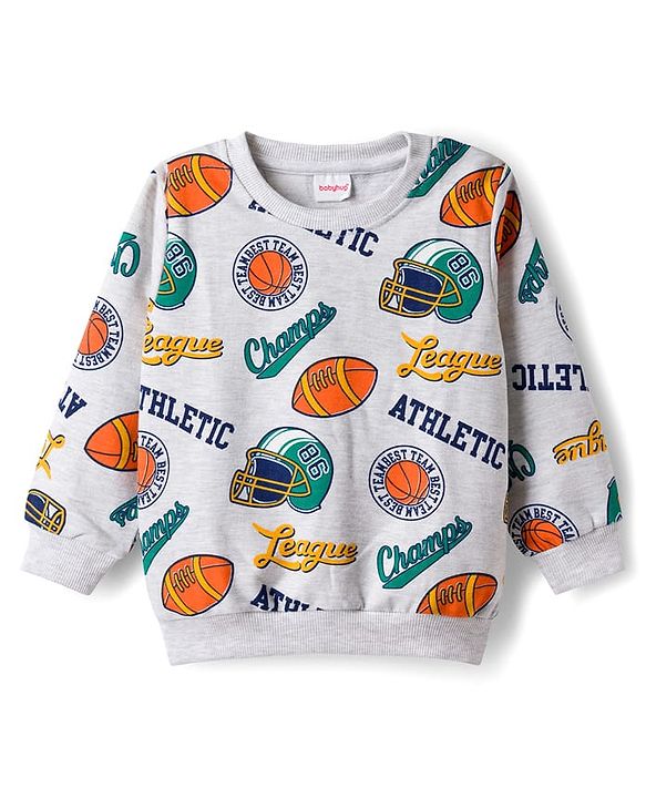Babyhug Cotton Knit Full Sleeves Rugby Printed Sweatshirts Pack of 2 - Green & White