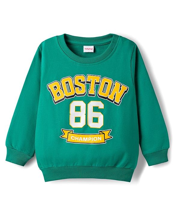 Babyhug Cotton Knit Full Sleeves Rugby Printed Sweatshirts Pack of 2 - Green & White