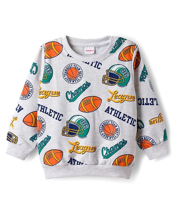 Babyhug Cotton Knit Full Sleeves Rugby Printed Sweatshirts Pack of 2 - Green & White