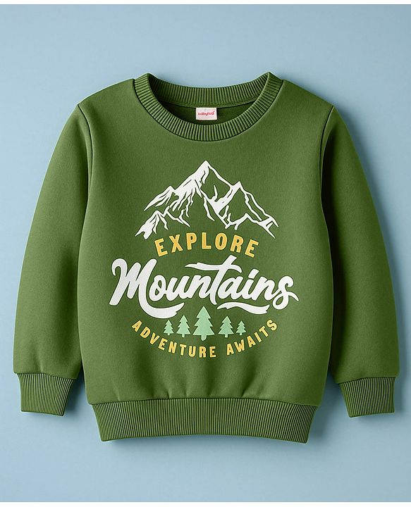 Babyhug Cotton Knit Full Sleeves Striped Sweatshirts with Mountain Graphic Pack of 2 - Yellow & Green