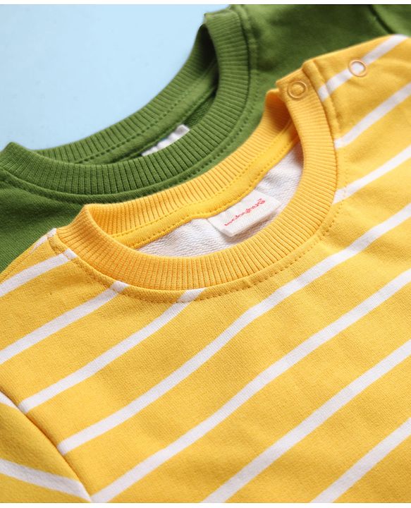 Babyhug Cotton Knit Full Sleeves Striped Sweatshirts with Mountain Graphic Pack of 2 - Yellow & Green