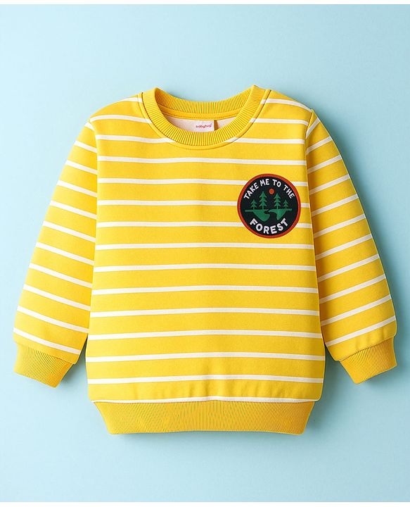 Babyhug Cotton Knit Full Sleeves Striped Sweatshirts with Mountain Graphic Pack of 2 - Yellow & Green