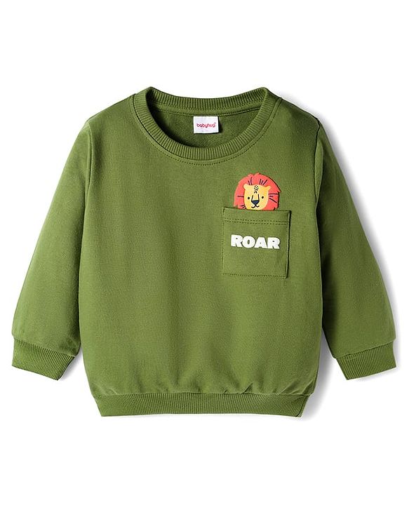 Babyhug Cotton Knit Full Sleeves Sweatshirts with Lion Print Pack of 2 - Brown & Olive Green