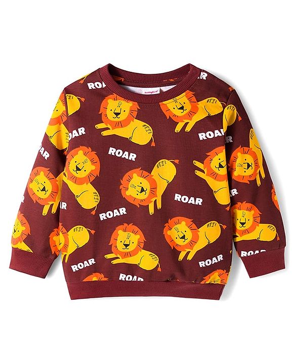 Babyhug Cotton Knit Full Sleeves Sweatshirts with Lion Print Pack of 2 - Brown & Olive Green