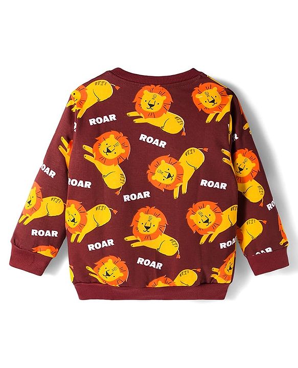 Babyhug Cotton Knit Full Sleeves Sweatshirts with Lion Print Pack of 2 - Brown & Olive Green