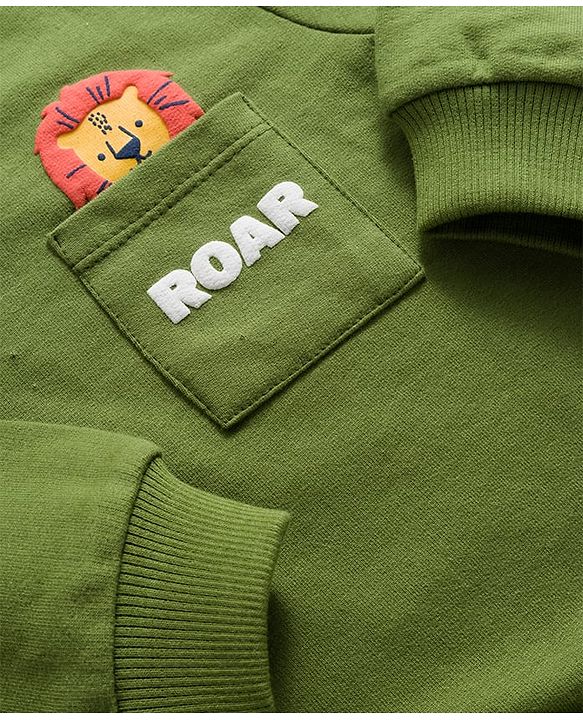 Babyhug Cotton Knit Full Sleeves Sweatshirts with Lion Print Pack of 2 - Brown & Olive Green