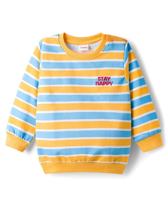 Babyhug Cotton Knit Full Sleeves Striped Sweatshirts with Animal Print Pack of 2 - Yellow & Blue
