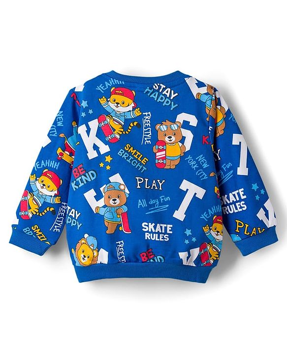 Babyhug Cotton Knit Full Sleeves Striped Sweatshirts with Animal Print Pack of 2 - Yellow & Blue