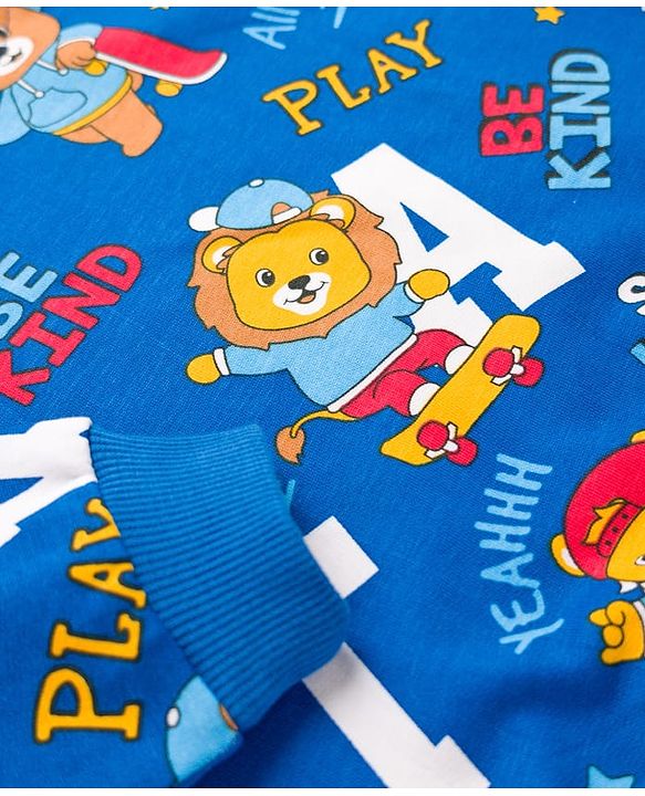 Babyhug Cotton Knit Full Sleeves Striped Sweatshirts with Animal Print Pack of 2 - Yellow & Blue