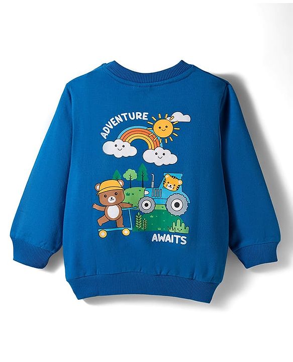 Babyhug Cotton Knit Full Sleeves Pullover Sweatshirt with Rainbow Print - Blue