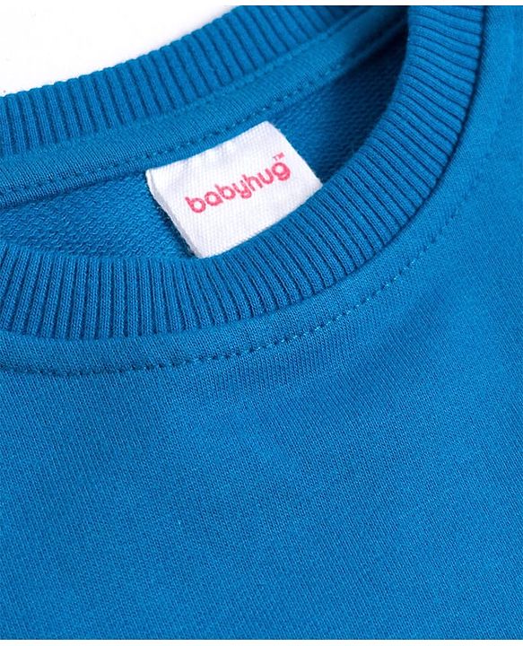 Babyhug Cotton Knit Full Sleeves Pullover Sweatshirt with Rainbow Print - Blue