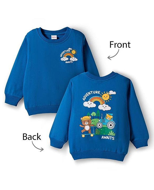 Babyhug Cotton Knit Full Sleeves Pullover Sweatshirt with Rainbow Print - Blue