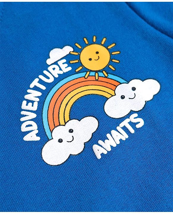 Babyhug Cotton Knit Full Sleeves Pullover Sweatshirt with Rainbow Print - Blue