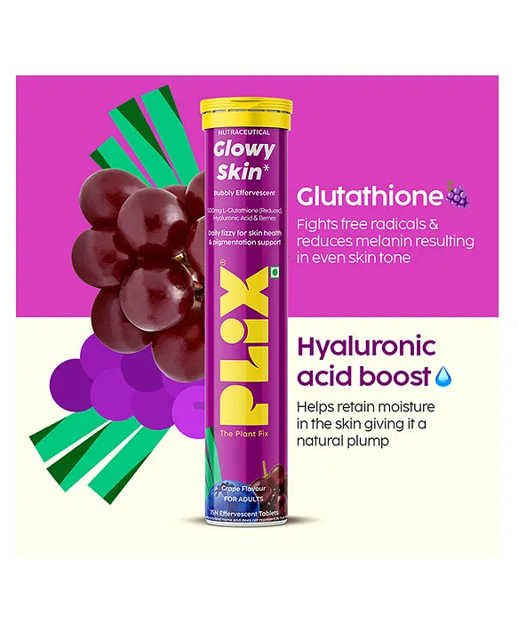 PLIX Glowy Skin Tablets With 500mg Glutathione & Vitamin C | For Clear &  Youthful Skin| Grape | Pack of 4 | 60 Tablets Online in India, Buy at Best  Price from Firstcry.com