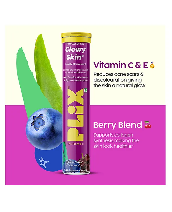PLIX Glowy Skin Tablets With 500mg Glutathione & Vitamin C | For Clear &  Youthful Skin| Grape | Pack of 4 | 60 Tablets Online in India, Buy at Best  Price from Firstcry.com