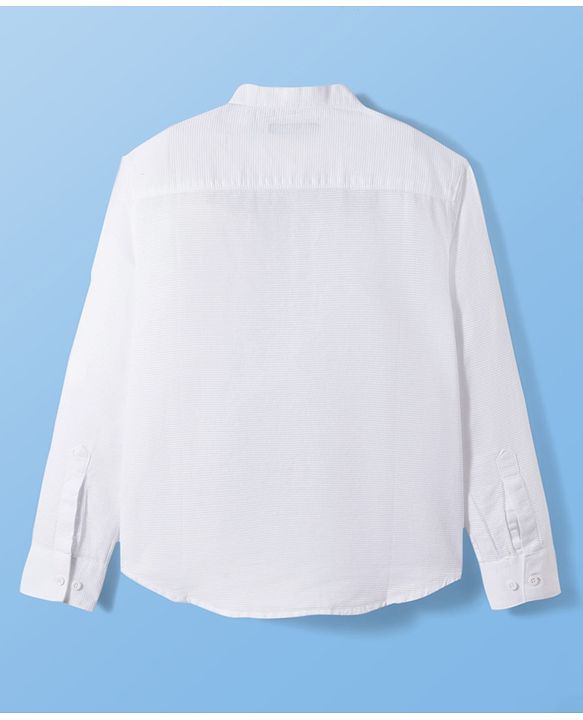 Pine Kids Cotton Woven Full Sleeves Solid Colour Kurta Style Shirt - White