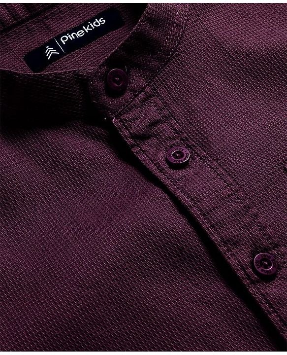 Pine Kids Cotton Woven Full Sleeves Mandarin Collar Solid Shirt - Wine
