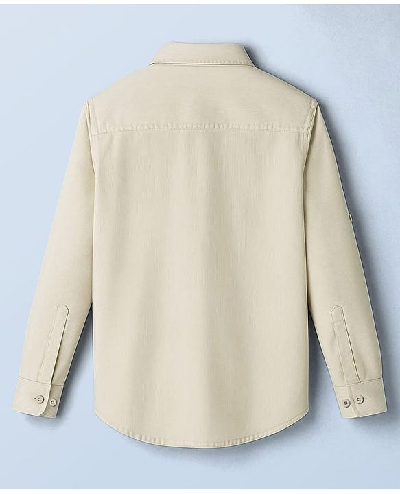 Pine Kids Cotton Woven Full Sleeves Shirt with Front Pocket & Text Print - Beige