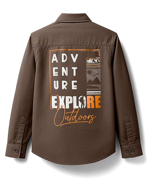 Pine Kids Cotton Woven Full Sleeves Shirt with Front Pocket & Text Print - Brown