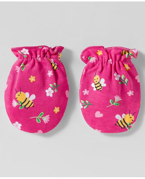 Babyhug 100% Cotton Mittens & Booties Set With Floral Print - Pink