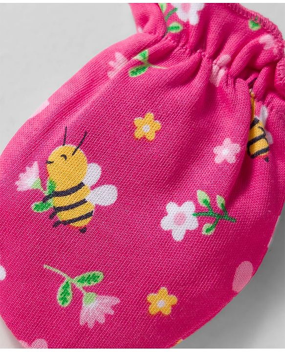 Babyhug 100% Cotton Mittens & Booties Set With Floral Print - Pink