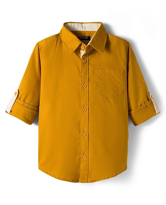 Pine Kids Cotton Woven Full Sleeves Solid Shirt - Dark Yellow