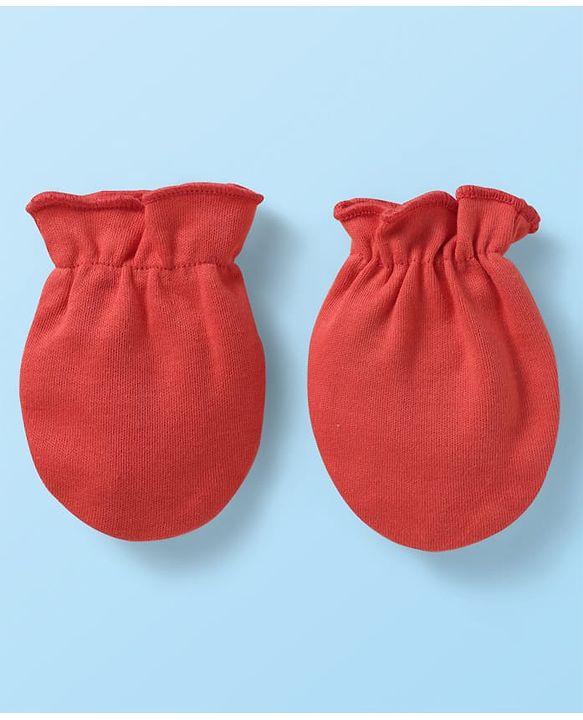 Babyhug 100% Cotton Knit Mittens with Heart Print & Stripes Pack of 3 - Red & White