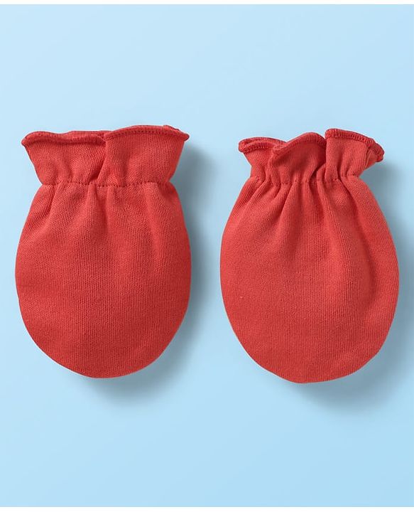 Babyhug 100% Cotton Knit Mittens with Heart Print & Stripes Pack of 3 - Red & White