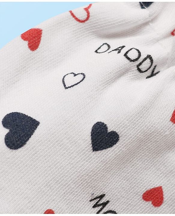 Babyhug 100% Cotton Knit Mittens with Heart Print & Stripes Pack of 3 - Red & White