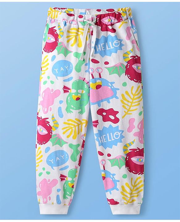 Pine Kids Single Jersey Knit Half Sleeves Co-ords Night Suit with Sea Life Print - White