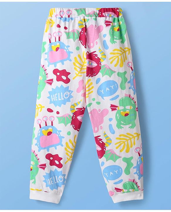 Pine Kids Single Jersey Knit Half Sleeves Co-ords Night Suit with Sea Life Print - White