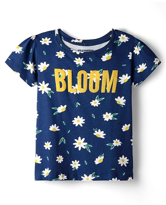 Pine Kids Single Jersey Knit Half Sleeves Co-ords Night Suit with Floral Print - Navy Blue