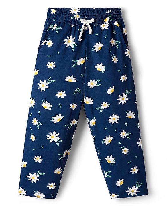 Pine Kids Single Jersey Knit Half Sleeves Co-ords Night Suit with Floral Print - Navy Blue