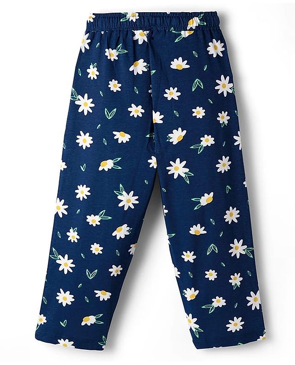 Pine Kids Single Jersey Knit Half Sleeves Co-ords Night Suit with Floral Print - Navy Blue
