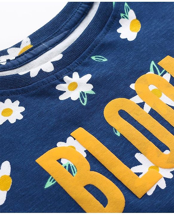 Pine Kids Single Jersey Knit Half Sleeves Co-ords Night Suit with Floral Print - Navy Blue