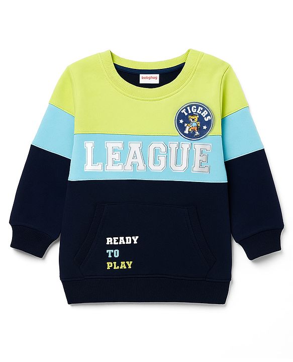Babyhug Cotton Knit Full Sleeves Cut & Sew Sweatshirt with Text Graphic & Patch Detailing - Multicolor